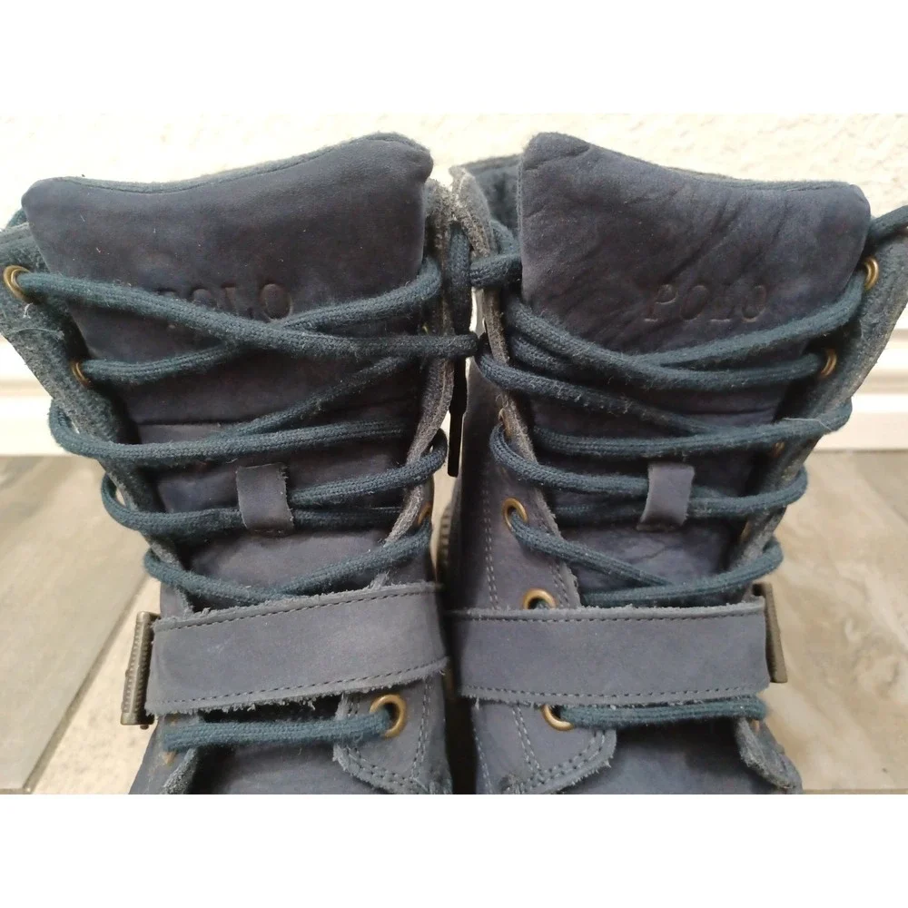 Polo Ralph Lauren Bear Boots Boys Size 4.5 Navy Blue Nubuck Leather Ranger